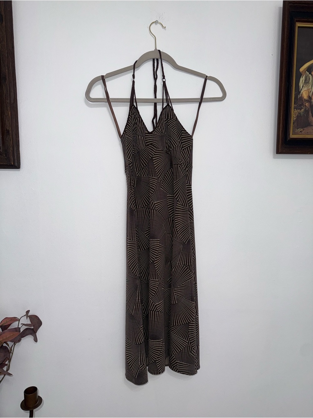 BCBGMaxAzria Brown Geometric Backless Slip Dress